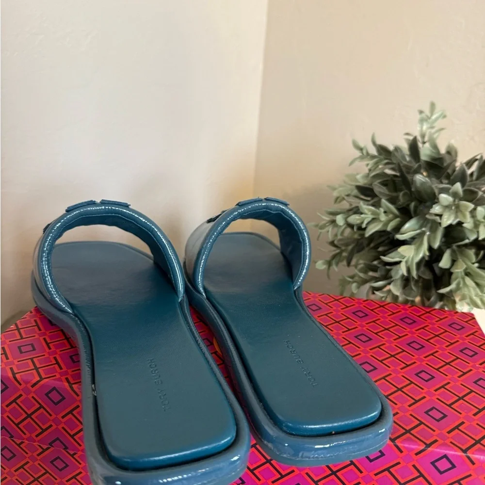 TORY BURCH Double-T Leather Sport Slide Sandal Size 9